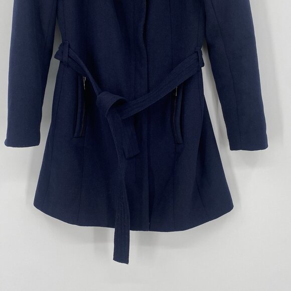 Vero Moda Women's Size M Navy Blue Call Rich 3/4 Wool Blend Belted Jacket Trench - Picture 5 of 12